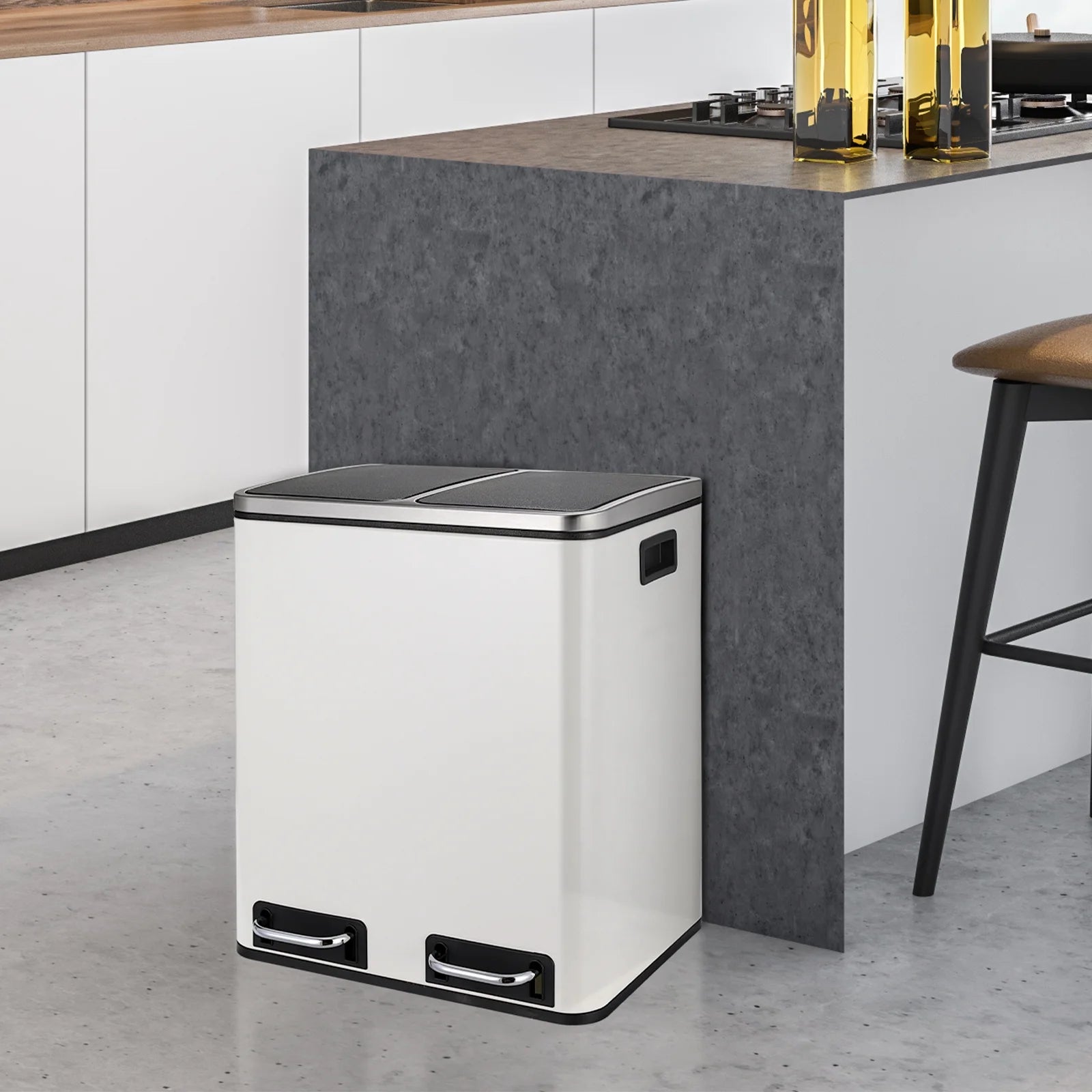 LAZY BUDDY Dual Trash Can, 8 Gallon Stainless Steel Step Garbage Can, Classified Recycle Garbage Bin for Kitchen, Living Room