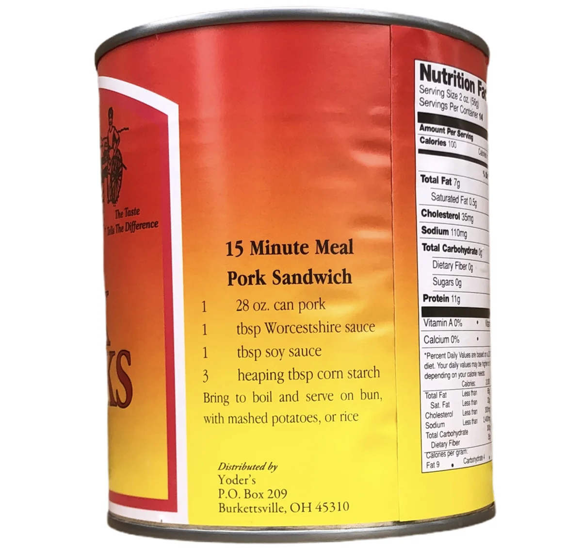 Yoder's Canned 10 Years Long Shelf Life Emergency Food Pork Chunks Meat Case, 28oz / 14 Servings /#2.5 /Can - 12 Cans