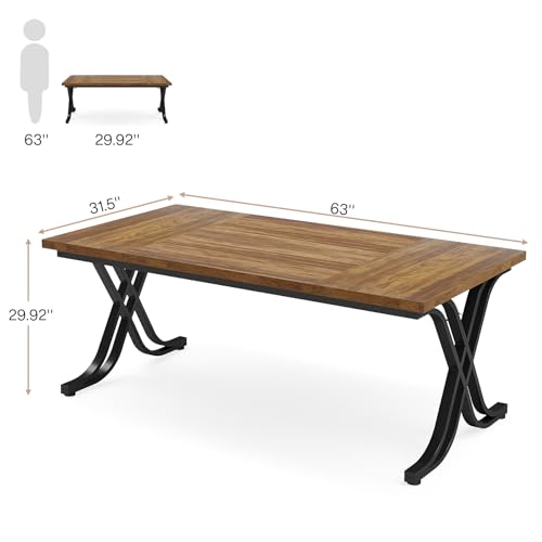 Tribesigns Dining Table for 4-6 People, 63 Inch Industrial Large Kitchen Table with Heavy Duty Metal Frame, Rectangle Wood Dining Room Table for Kitchen, Living Room, Rustic Brown