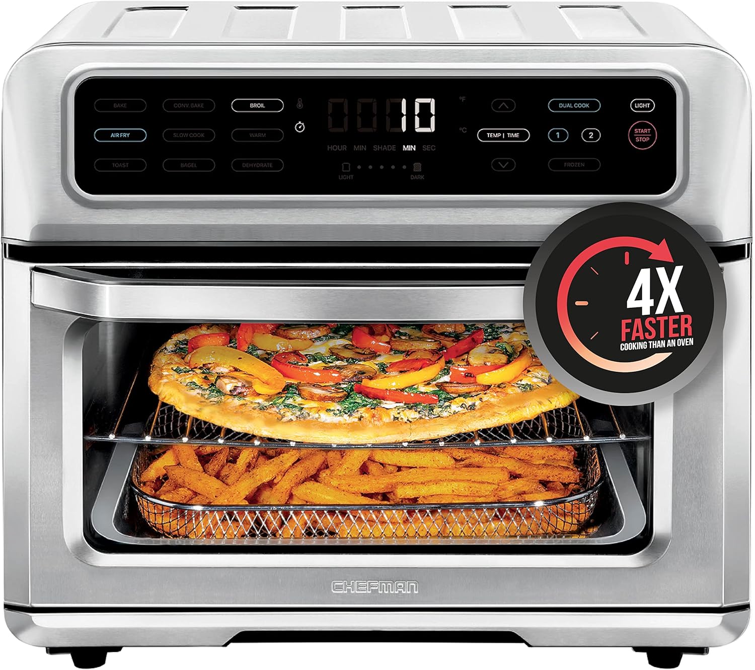 CHEFMAN Air Fryer Toaster Oven XL 20L, Healthy Cooking & User Friendly, Countertop Convection Bake & Broil, 9 Cooking Functions, Auto Shut-Off 60 Min Timer, Nonstick Stainless Steel, Shade Selector