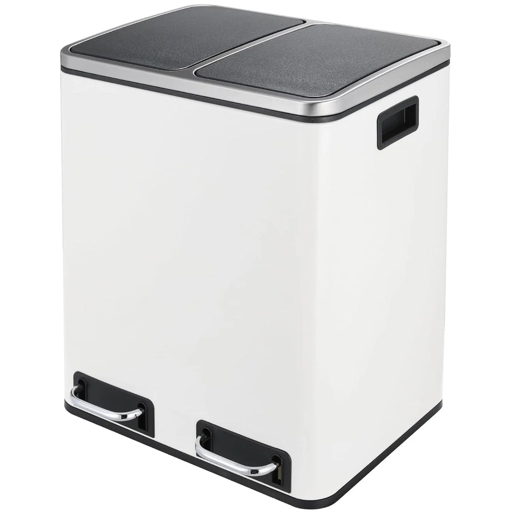 LAZY BUDDY Dual Trash Can, 8 Gallon Stainless Steel Step Garbage Can, Classified Recycle Garbage Bin for Kitchen, Living Room