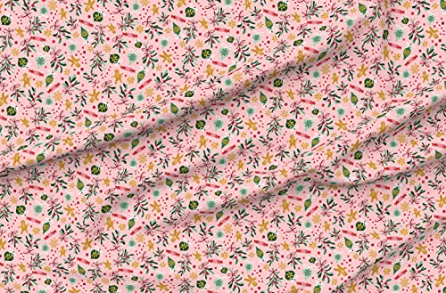Spoonflower Fabric - Vintage Christmas Pink Winter Holidays Gingerbread Ditsy Green Printed on Petal Signature Cotton Fabric by The Yard - Sewing Quilting Apparel Crafts Decor