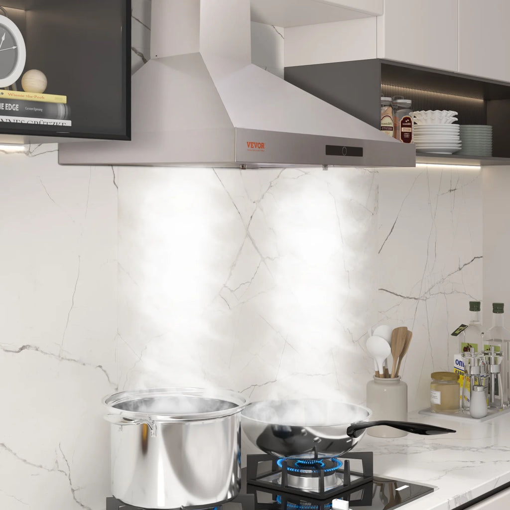 BENTISM 30" 350cfm 3 Speed Wall Mount Range Hood Ductless Kitchen Vent Stainless Steel 6" Round Vent