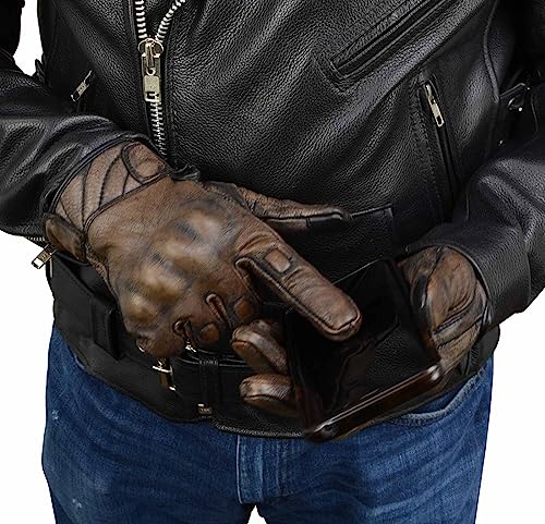 Milwaukee Leather MG7514 Men's Brown Leather with Gel Palm Motorcycle Gloves W/Protective Knuckle