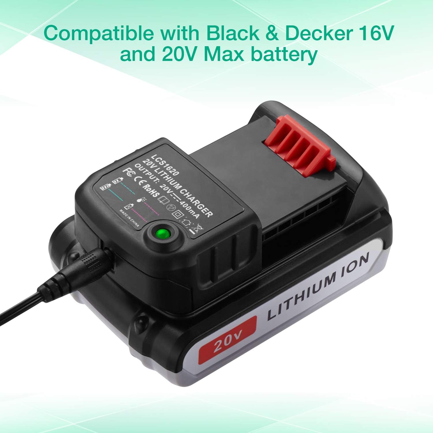 FirstPower 3.0Ah LBXR20 Battery 2Packs - Compatible with Black & Decker 20V Max Li-ion Cordless Tool + LCS1620 20V Charger for Black & Decker 20V Lithium Battery Pack of 2