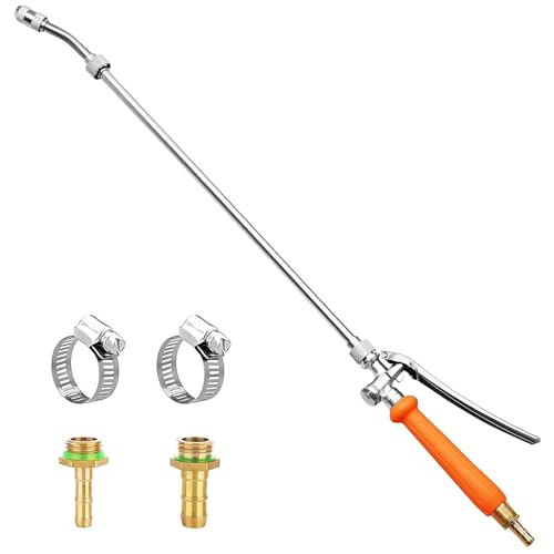 All Metal Replacement Sprayer Wand,1/4" & 3/8" Brass Barb Sprayer Wand Replacement, Stainless Steel Sprayer Wand with Shut off Valve & 2 Hose Clamps