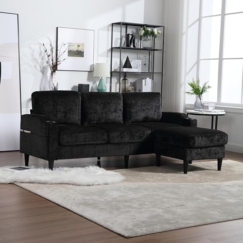 77'' Convertible Sectional Sofa Couch, L Shaped Couch 3 Seat Sofa Sectional with Reversible Storage Ottoman Bench & Cup Holder, Couches for Living Room, Apartment, Office, Small Space, Beige