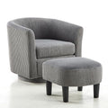 360 Degree Swivel Chair with Ottoman, Modern Upholstered Tufted Barrel Swivel Chair, Corduroy Fabric Accent Chair, Round Armchair Sofa for Living Room Bedroom