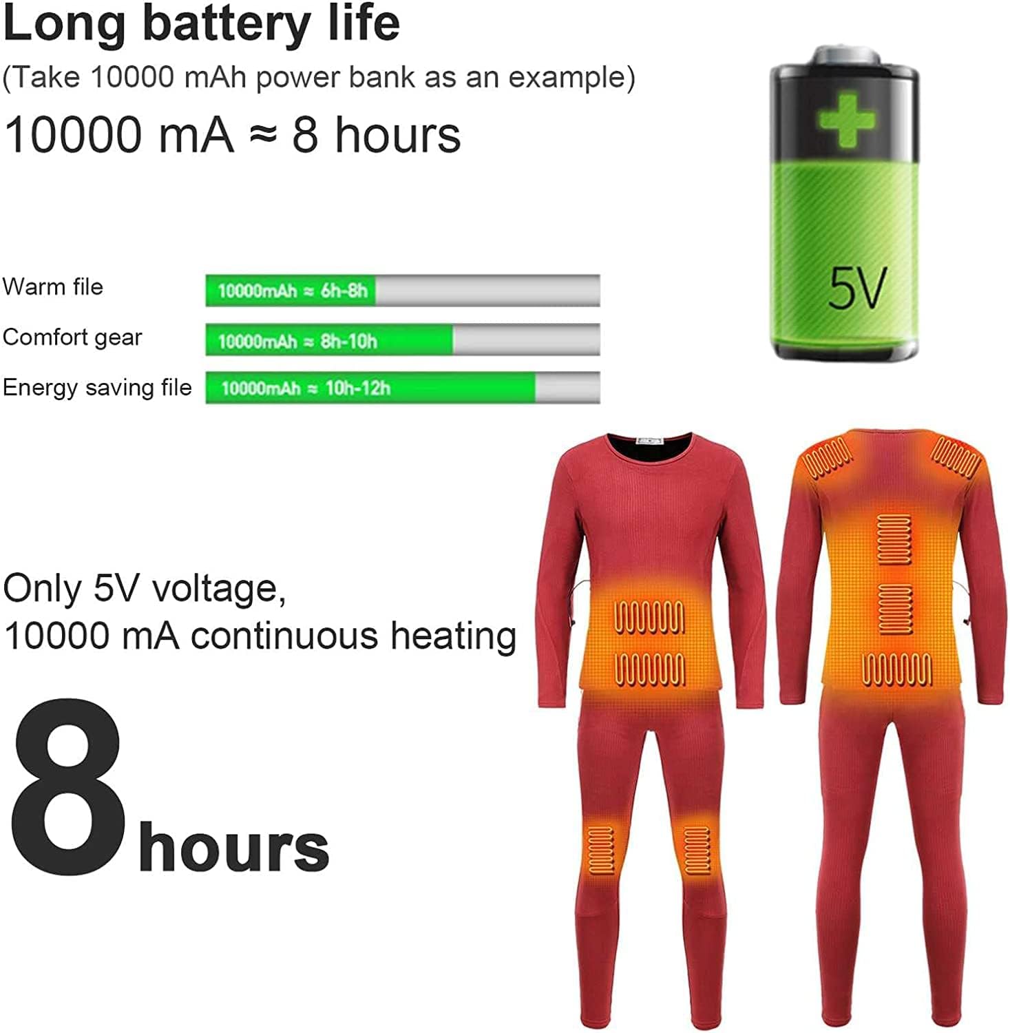Safety Certification Men's Heating Underwear Thermal Suit, USB Insulation Heating Underwear Thermal Suit, with 3 Heating Levels and 9 Heating Zones, Suitable for Winter Skiing and Motorcycles