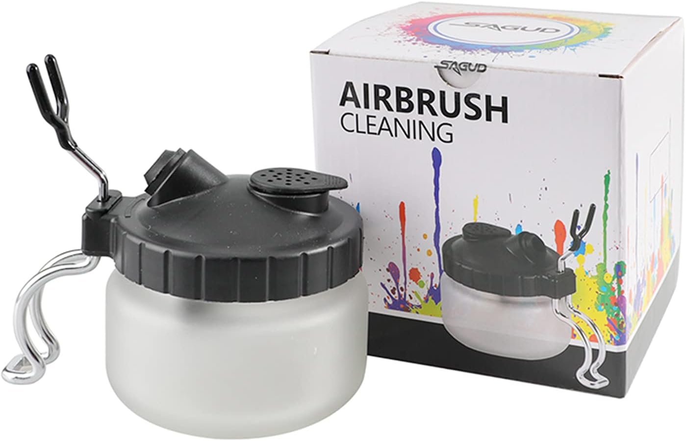 SAGUD Airbrush Cleaning Pot Strong Glass Jar Bottles Kit with Airbrush Holder Station