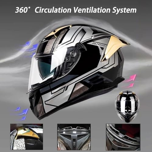 Motorcycle Helmet with Bluetooth, Full Face Helmet, ECE Certified Robust Quiet Motorbike Helmet Chin and Head Ventilation Clear Visor Moped Helmet for Men Women Helmet Motorcycle