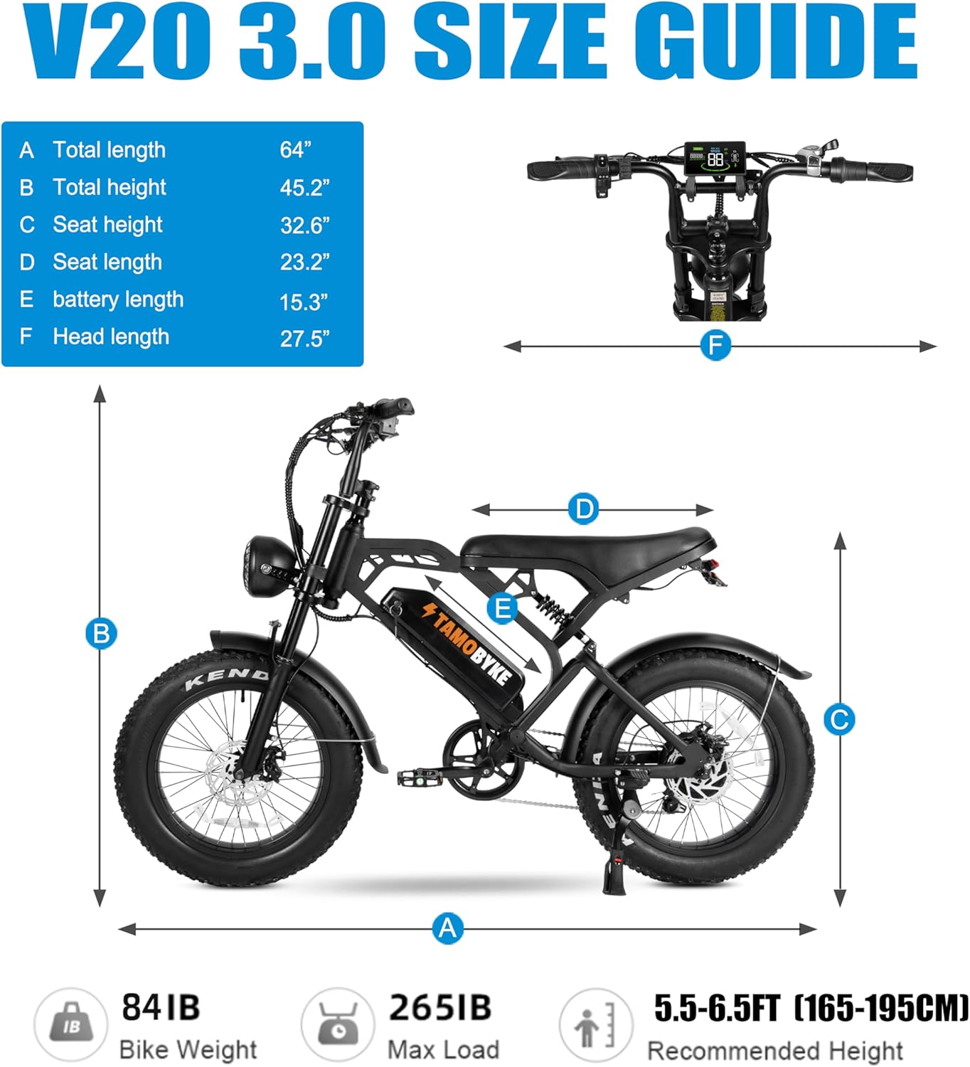 V20 3.0 Electric Bike Powerful 1000W Motor, 20'' Fat Tire Ebikes, 48V 15.6AH Battery, 28MPH Speed, Double Suspension & Disc Brakes