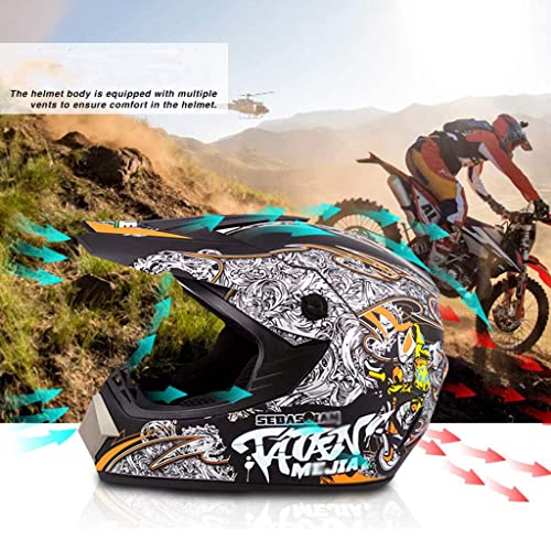 Four Wheeler Off-Road Motorcycle Bluetooth Helmet, Downhill Dirt Bike Full Face Helmet Set with Built-in Speaker, DOT Certified Youth & Kids Racing Kart Skateboard ATV Motocross Helmet