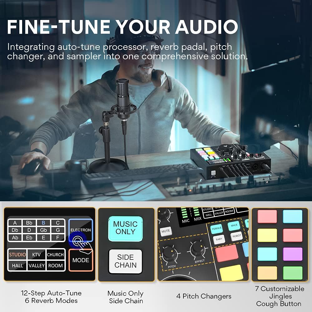 Audio Interface with DJ Mixer and Sound Card, Maonocaster Portable Podcast Production Studio for Guitar, Live Streaming, Recording, Chat, Broadcast, Gaming, Compatible with PC, smartphone (AM100K0)