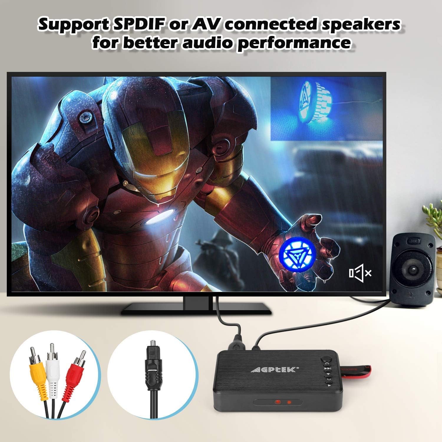 AGPTEK 1080P Media Player Read USB drive/SD card with HD HDMI/AV/VGA Output for RMVB/ MKV /JPEG etc with Remote Control Pack of 2