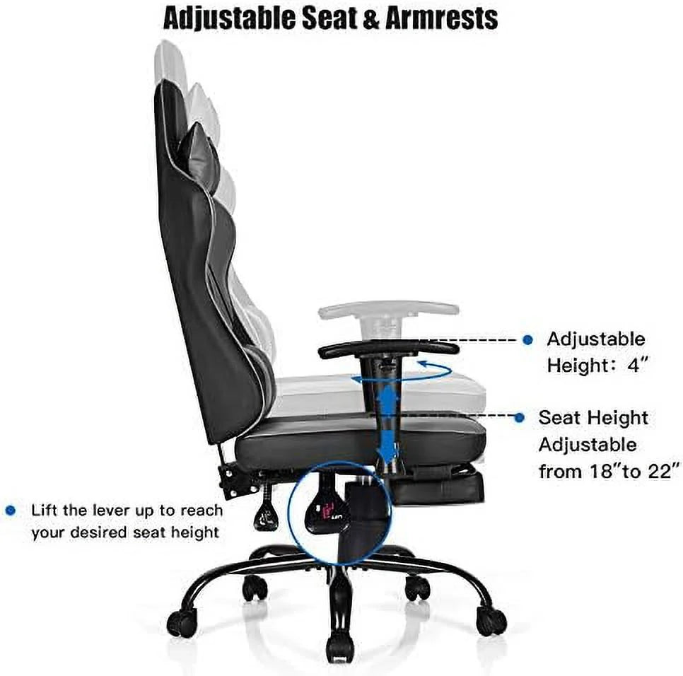 Gaming Chair  High Back Computer Gaming Chair with Adjustable Armrests &amp; Massage Lumbar Support  Swivel Ergonomic Reclining Office Chair (Black)