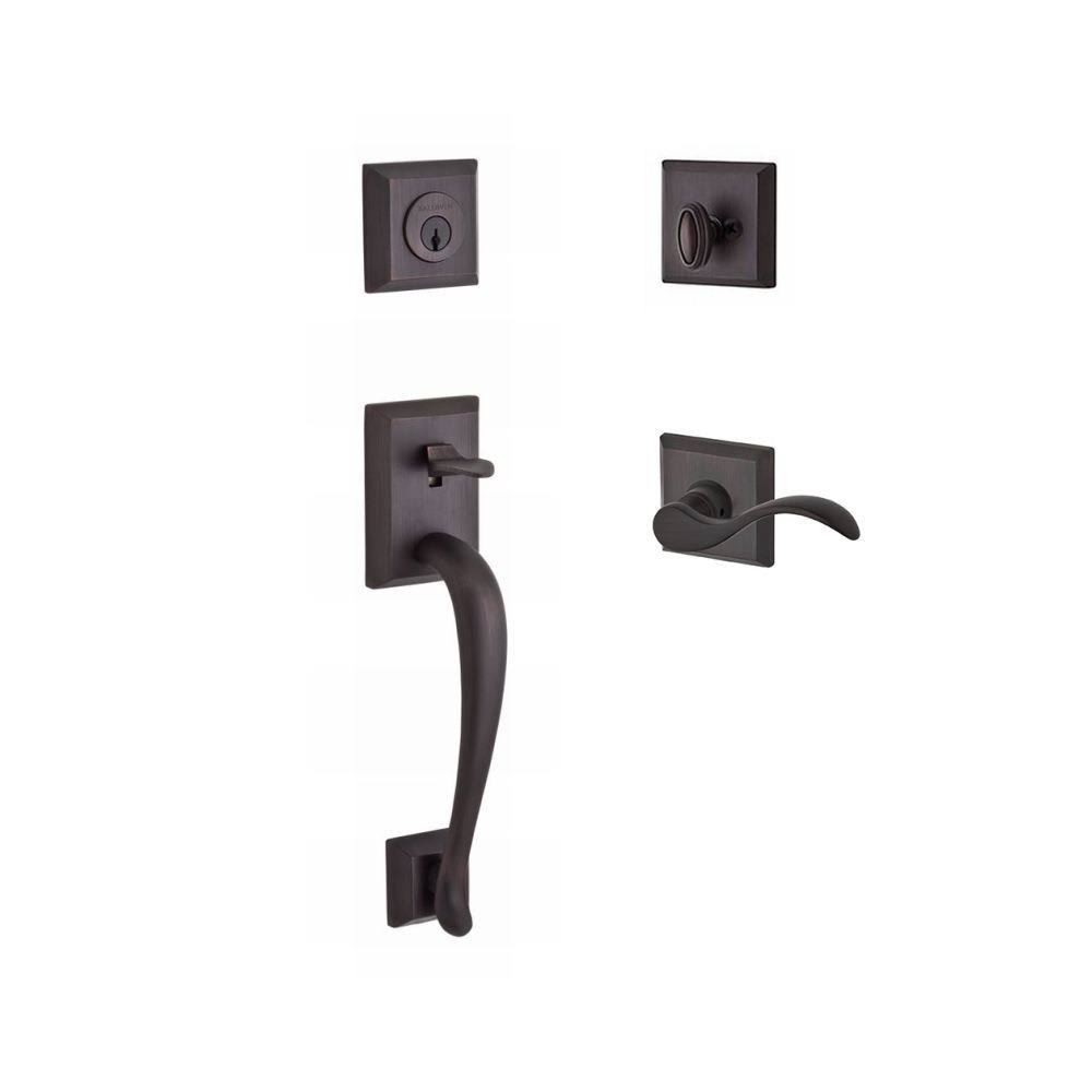 Baldwin SC.NAPXCUR.R.TSR.112 Single Cylinder Napa Handleset Right Hand Curve Lever u0026 Traditional Square Rose Venetian Bronze