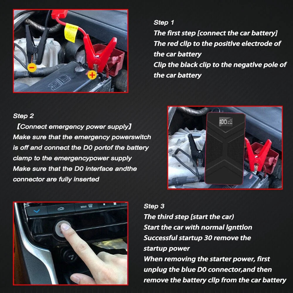 Xhy Jump Starter 20000mAh Car Battery Pack Booster Jumper Box Portable Emergency Start Power Supply Auto Power Bank with Built-in LED Light Black