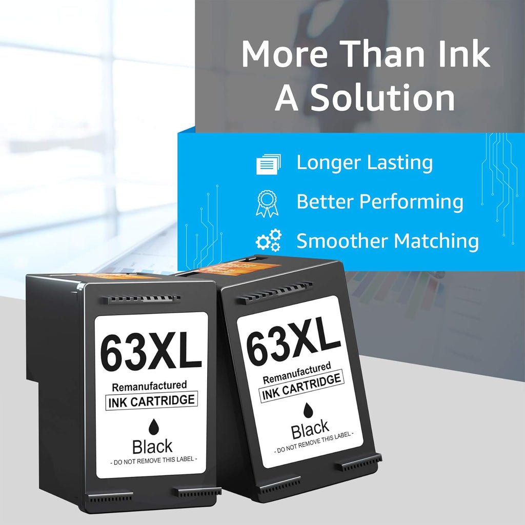 Palmtree Remanufactured Ink Cartridge Replacement for HP 63 XL 63XL for HP Envy 4520 4512 Officejet 3830 4650 5258 5255 4655 3833 Deskjet 1112 3631 Printer (2 Black) Pack of 2