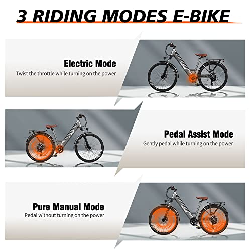 ACTBEST Core Electric Bike for Adults - 468Wh Removable Battery, 26 inch Step Thru Electric Bicycle, Peak 500W Brushless Motor Cityrun Ebike, with 7 Speed, Up to 50 Miles, E-Bikes