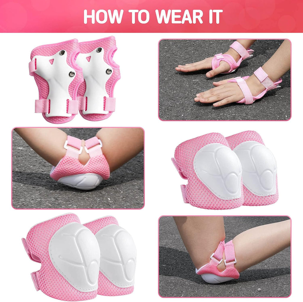 Color Gradient Adjustable Helmet Kids Protective Gear Set Knee Pads for Kids 3-8 Years Cycling Helmet with Knee Pads Elbow Pads Wrist Guards Youth Skateboard Helmet for Kids