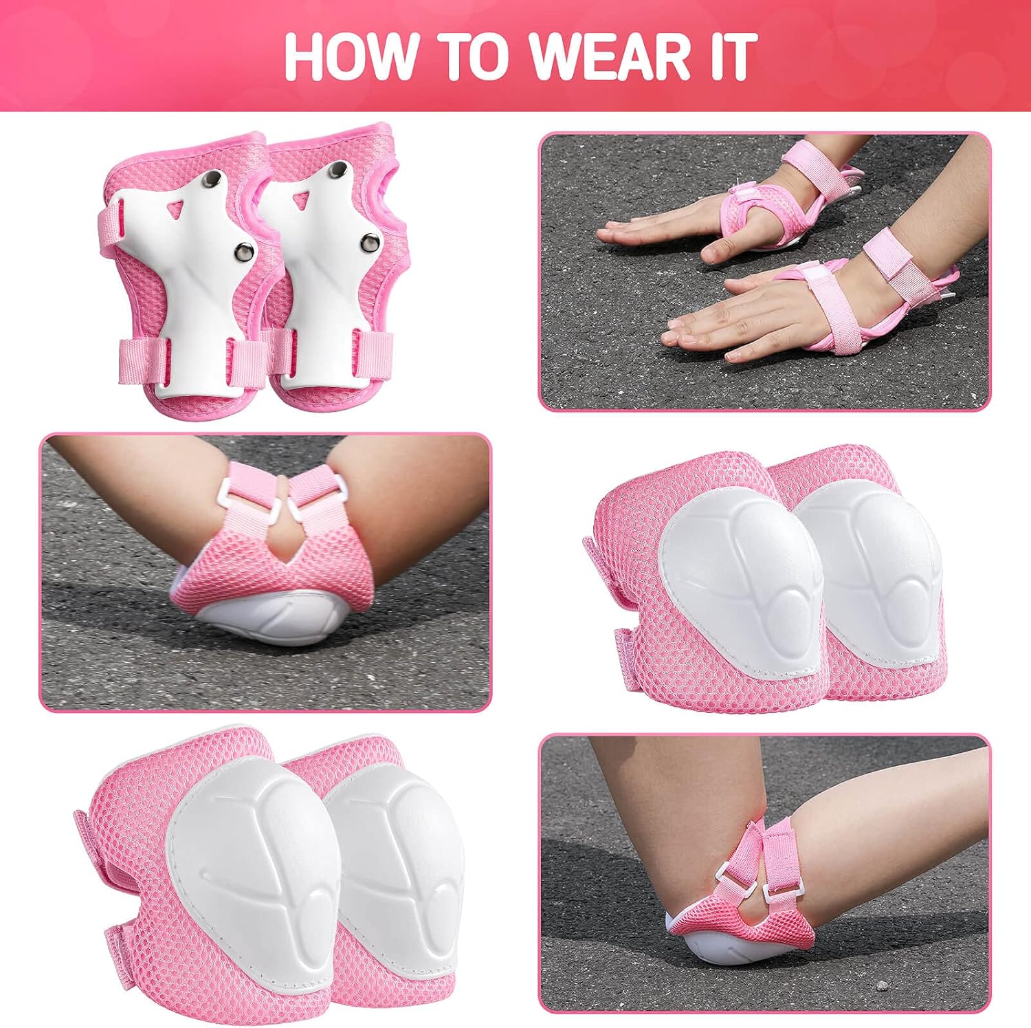 Color Gradient Adjustable Helmet Kids Protective Gear Set Knee Pads for Kids 3-8 Years Cycling Helmet with Knee Pads Elbow Pads Wrist Guards Youth Skateboard Helmet for Kids