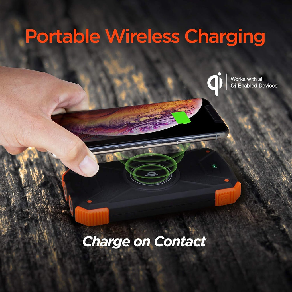 HyperGear Solar Wireless 10000mAh Portable Charger [Built-in Wireless Charging Pad,Solar Charging Panel,2 high-speed USB Ports,LED Flashlight,Compass]