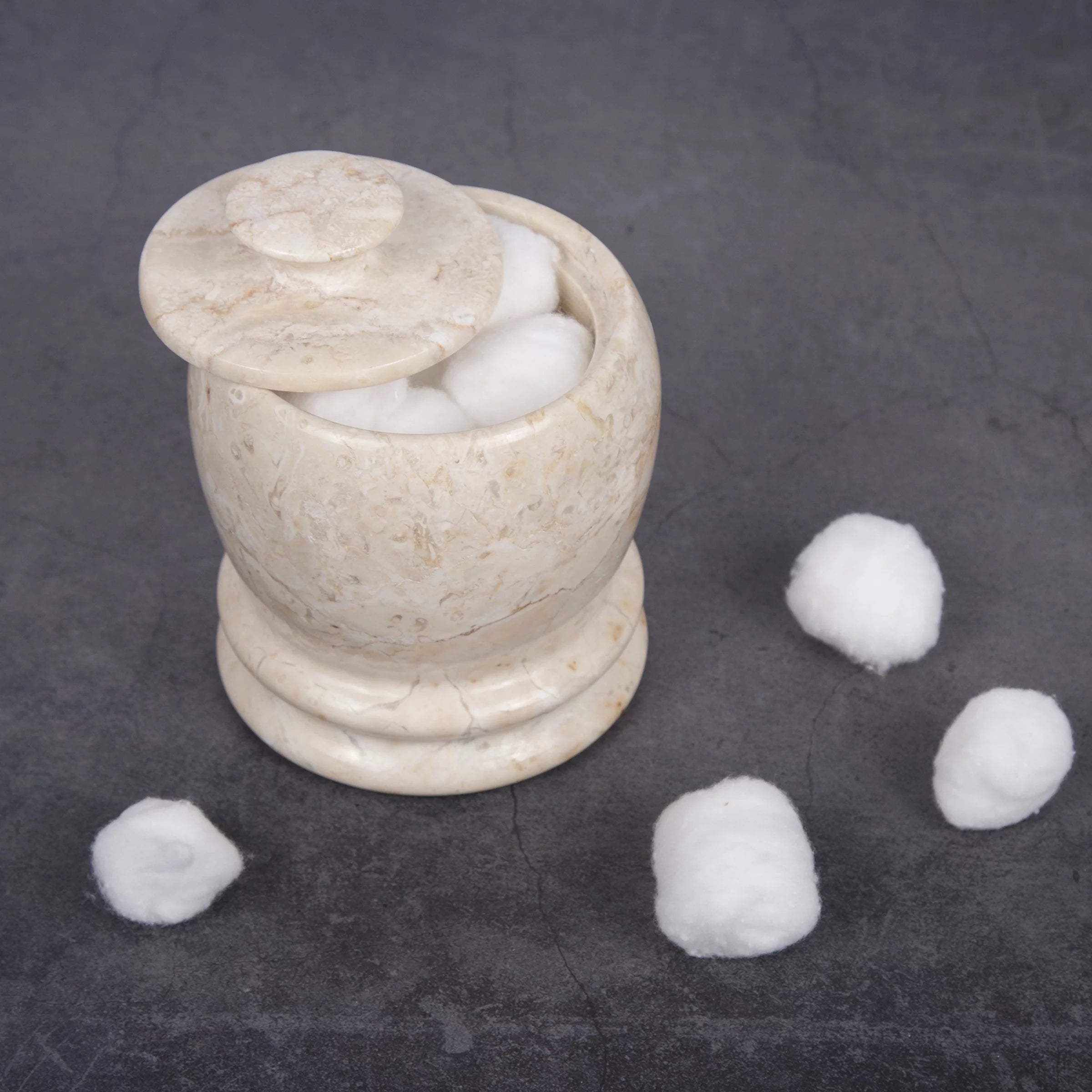 Creative Home Natural Champagne Marble Cotton Ball Swab Holder, Q-Tip Holder, Bathroom Storage Jar Container Organizer