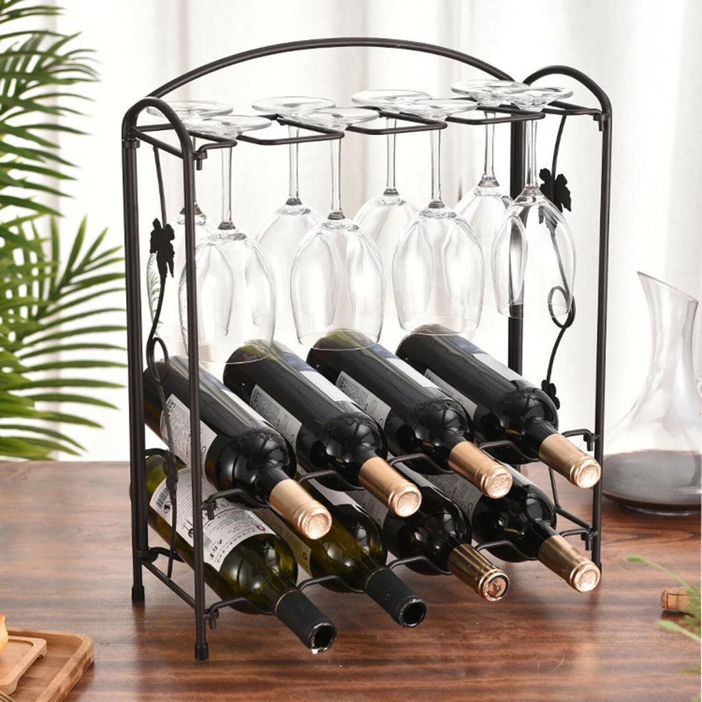 ZhdnBhnos 2-Tier 8 Bottles Stackable Wine Rack Countertop Glasses Storage Organizer Floor Standing Holder Display Shelf