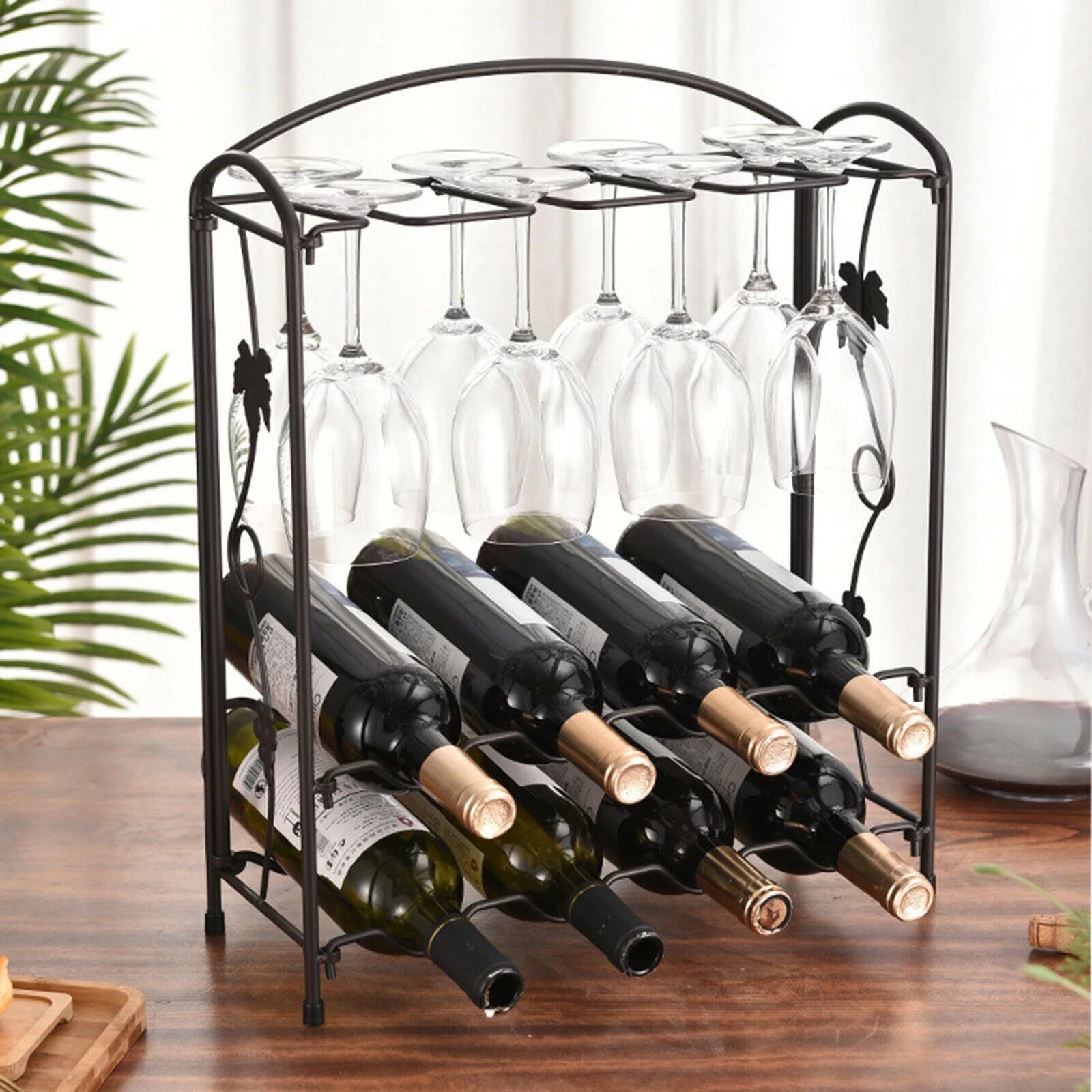 ZhdnBhnos 2-Tier 8 Bottles Stackable Wine Rack Countertop Glasses Storage Organizer Floor Standing Holder Display Shelf