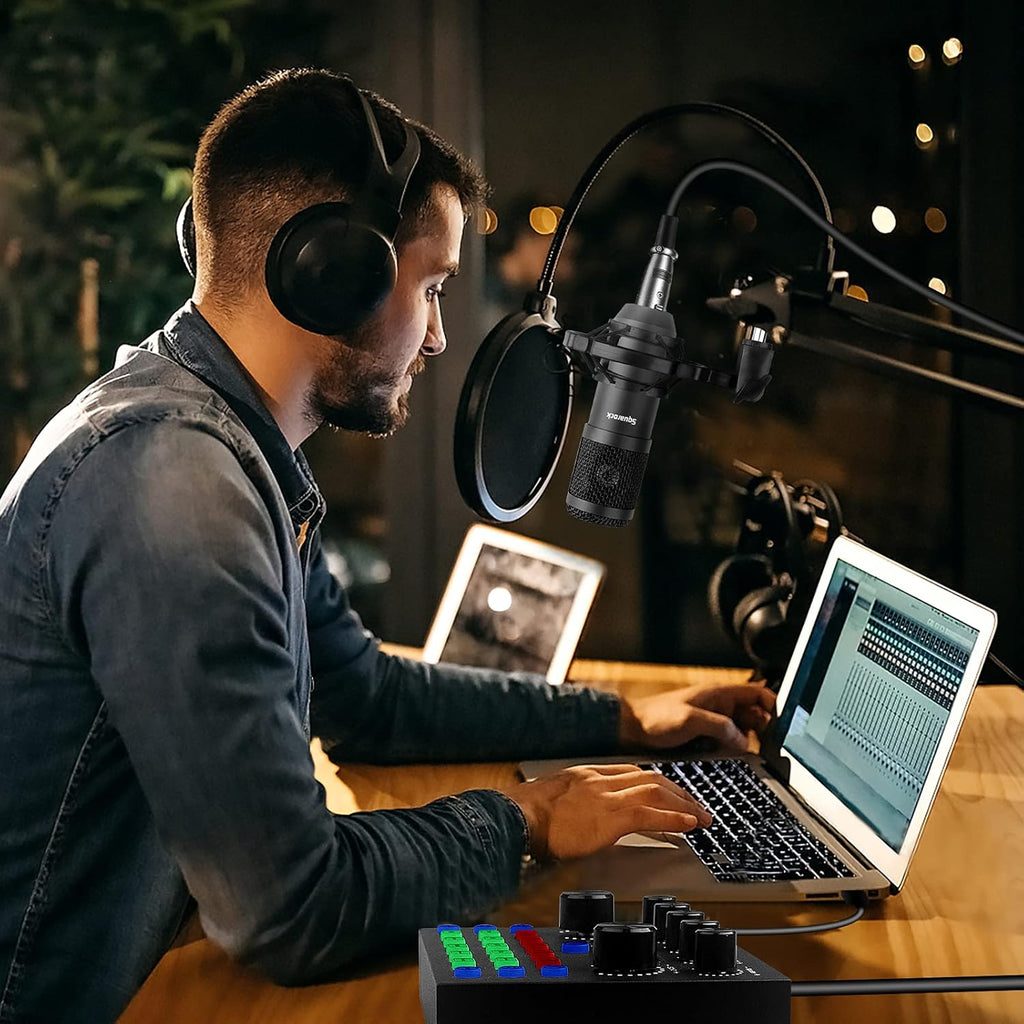 Podcast Equipment Bundle,Audio Interface with All-In-One DJ Mixer and Studio Broadcast Microphone, Perfect for Recording,Live Streaming,Gaming,Compatible with PC,Smartphone,Play Station Pack of 2