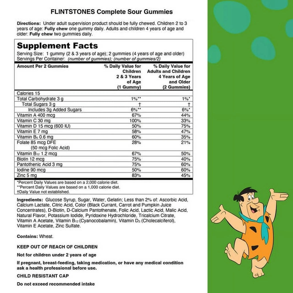 Flintstones Sour Gummies Kids Vitamins (Pack of 3), Multivitamin for Kids, 180 Ct