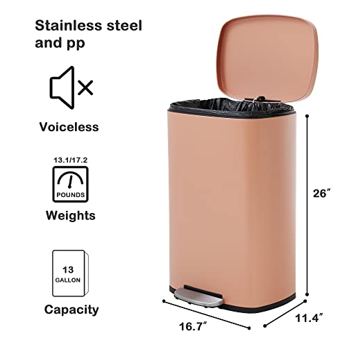 13 Gallon Trash Can, Brushed Stainless Steel Kitchen Trash Can with Soft-close Lid, Fingerprint-resistant Kitchen Garbage Can with Foot Pedal and Inner Bucket, Odor Proof Trash Can Garbage Can, BLACK