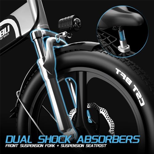 Folding Electric Bike for Adults, 750W Motor(1000W Peak),30MPH, 60Mile,48V 12.8AH/15AH/20AH Battery,20" Fat Tire Foldable Electric Bicycle,Commuter Beach Snow E-Bikes,7-Speed…