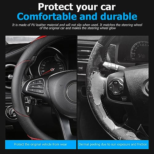 BESULEN Leather Car Steering Wheel Cover, Anti-Slip Breathable for Men Women, Universal 15 Inch, Steering Wheel Cover Protector for Most Cars Trucks, Car Interior Accessories