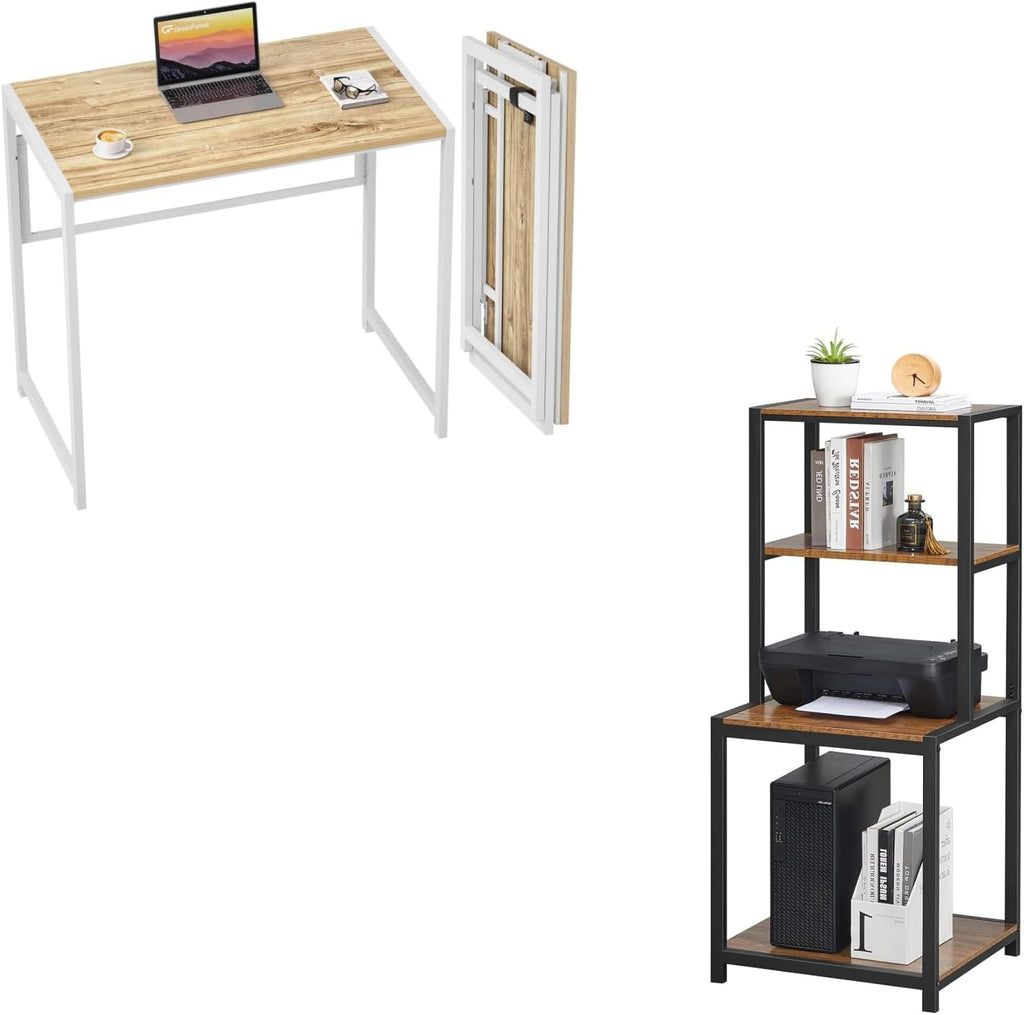 GreenForest Folding Desk No-Assembly,31.5 in Small Desk for Small Spaces Computer Desk for Home Office,Space Saving Foldable Table Study Writing Desk, Printer Stand with Storage Shelf