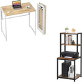 GreenForest Folding Desk No-Assembly,31.5 in Small Desk for Small Spaces Computer Desk for Home Office,Space Saving Foldable Table Study Writing Desk, Printer Stand with Storage Shelf