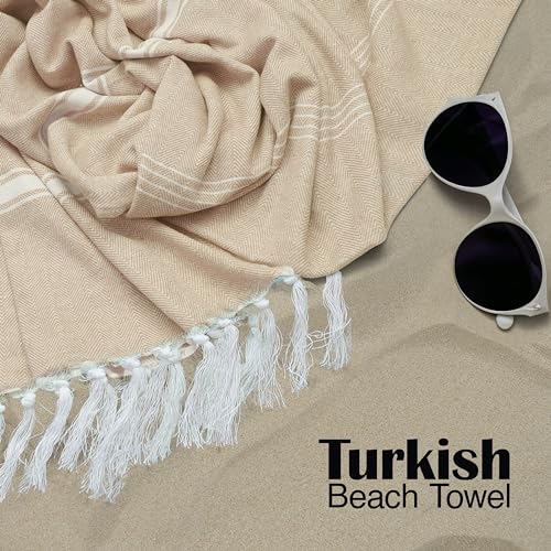 Turkish Beach Towel (40x71 Inches), Oversized 100% Cotton Sand Free Lightweight Absorbent Quick-Dry Beach Blanket, Extra Large Turkish Bath Towels (Pack of 2, Grey & Aqua Blue)