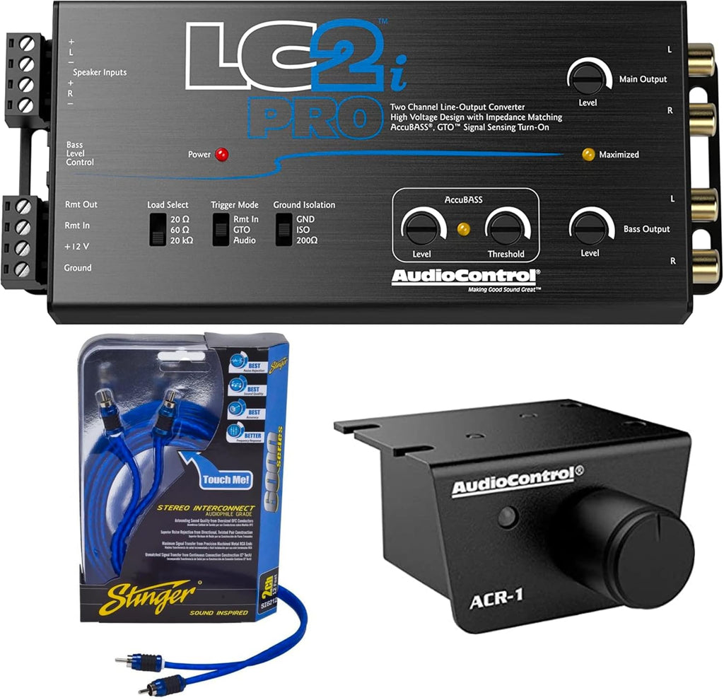 AudioControl LC2i PRO 2-Channel Line Output Converter with Impedance Matching, AccuBASS with 2-Channel Interconnect Cable
