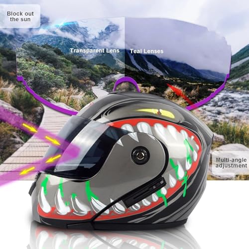 Motorcycle Bluetooth Modular Helmet Full Face Flip Up Anti-Fog Double Visor Helmet Built-in Dual Speaker with Microphone for Adult Men and Women DOT/ECE Approved