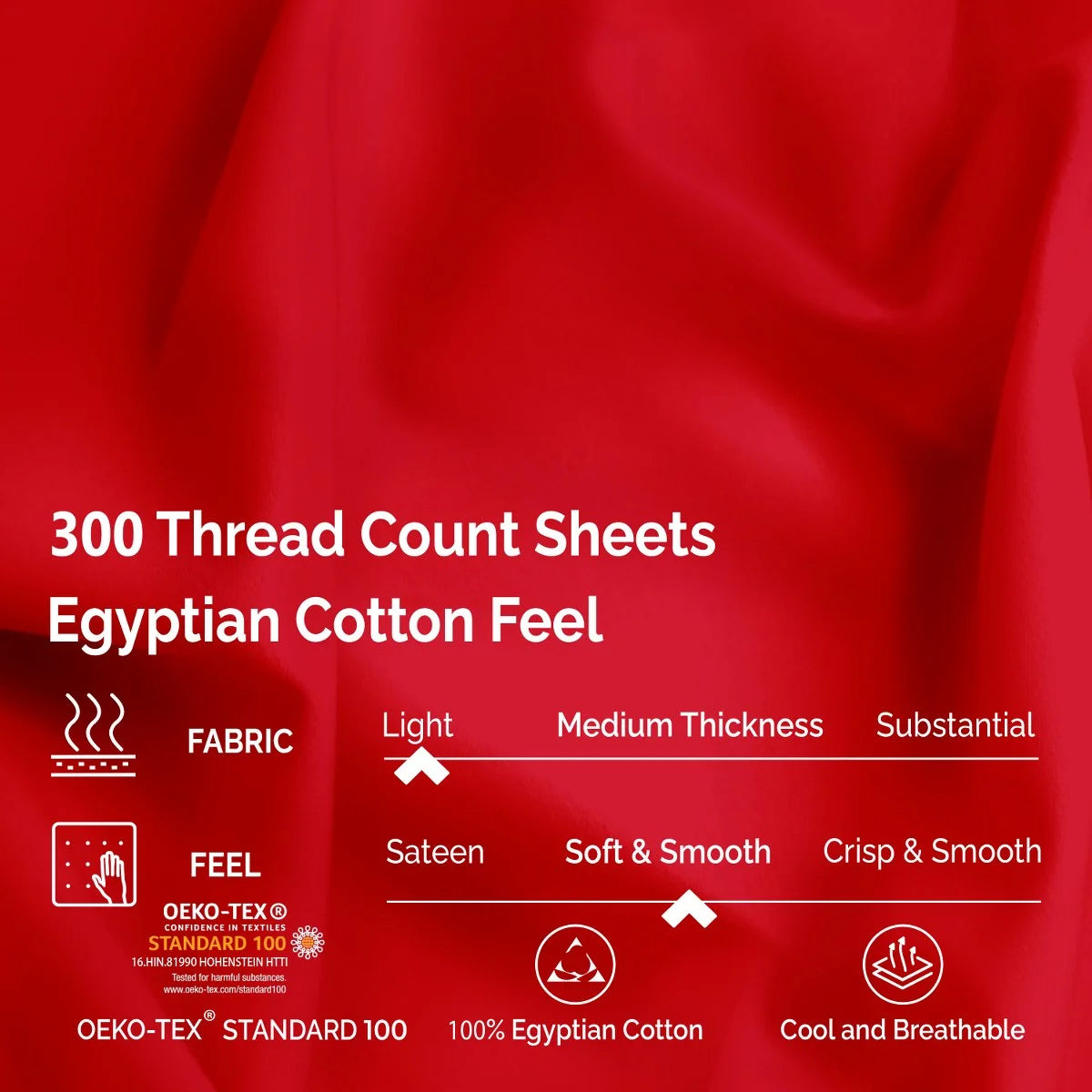 Superior Egyptian Cotton 300 TC Sheet Set, Red, Full