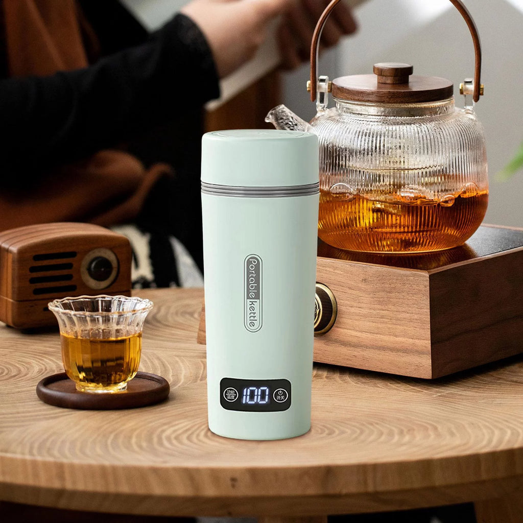 350ml Portable Kettle Electric Tea Kettle Insulated Smart Teapot Coffee Kettle Small Water Boiler for Parties Household Trips green