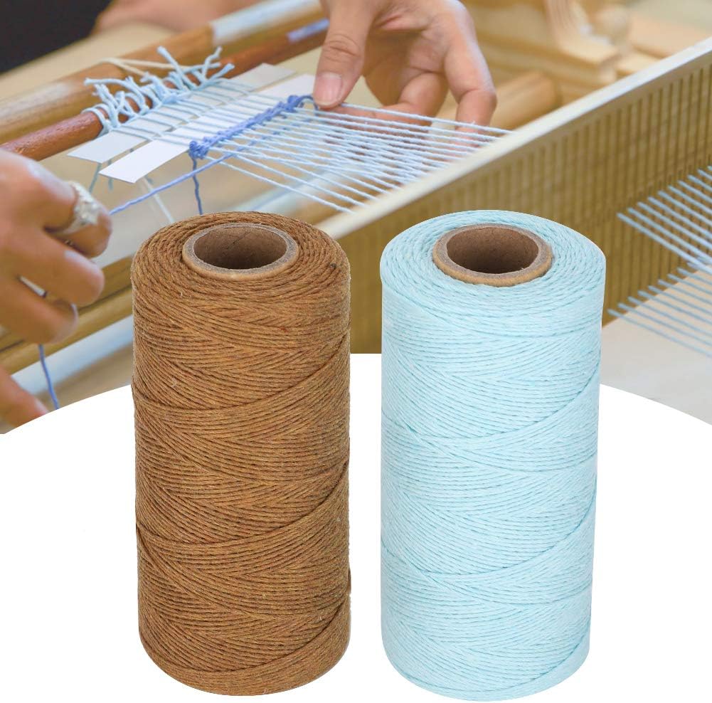 2 Rolls Craft Cotton Thread Twine Pure Cotton Yarn Tensile Resistant 8/4 Warp Thread for Knitting Tatting Carpet Tapestry(Brown+Light Blue)