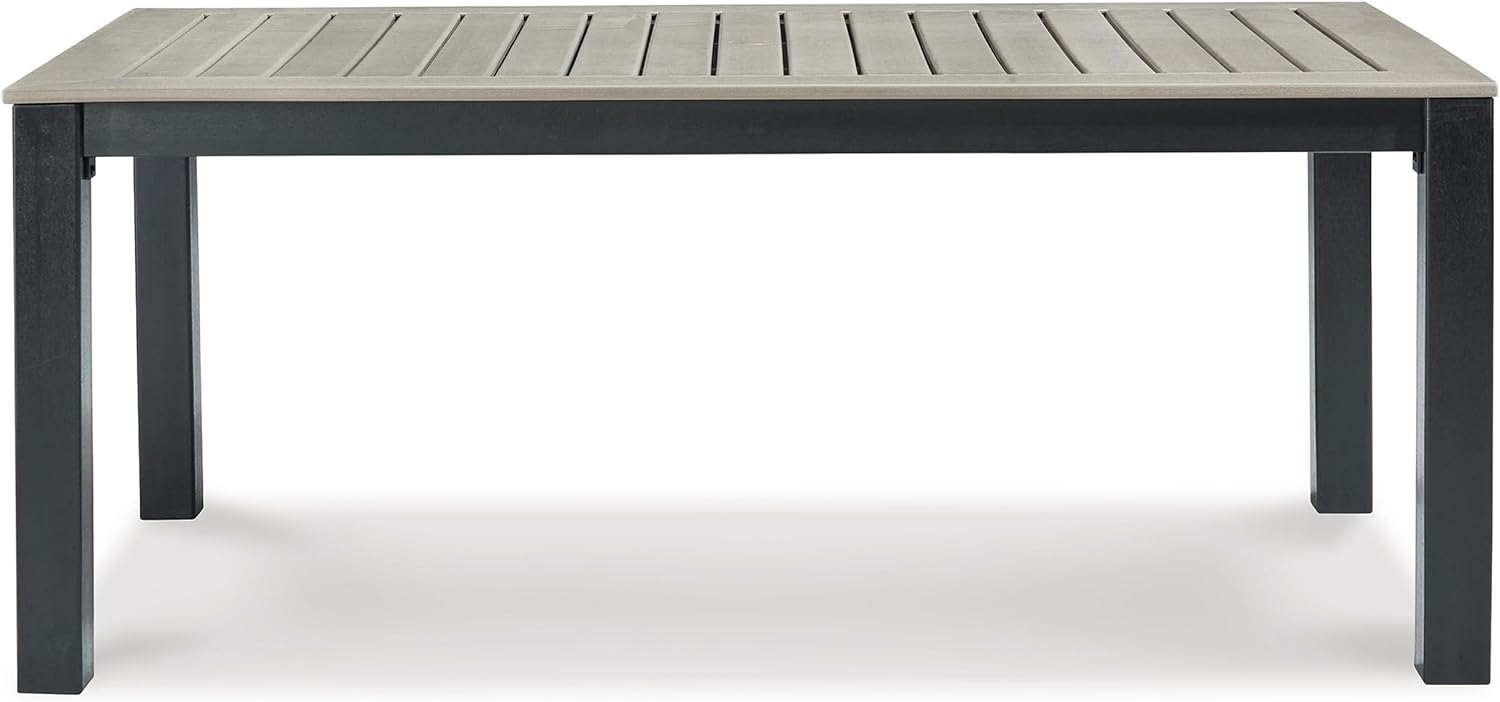Benjara Mide 72 Inch Outdoor Dining Table, Rectangular, Slatted Top, Beige, Brown and Black