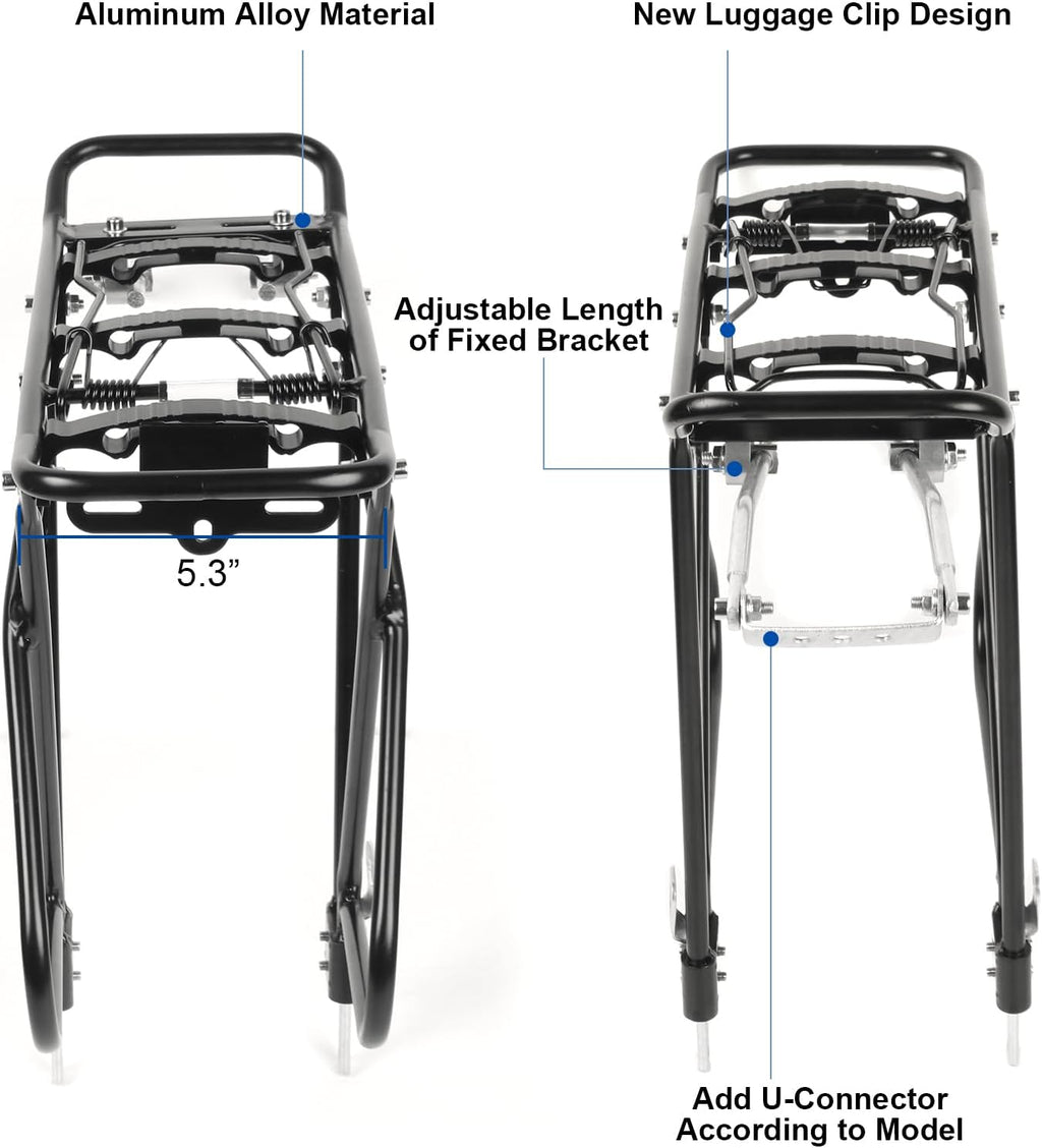 Bike Cargo Rack, Rear Bicycle Rack with Luggage Clip & Cargo Net, Height Adjustable, Fit 24-28”and 700C, 66lbs Capacity Easy to Install