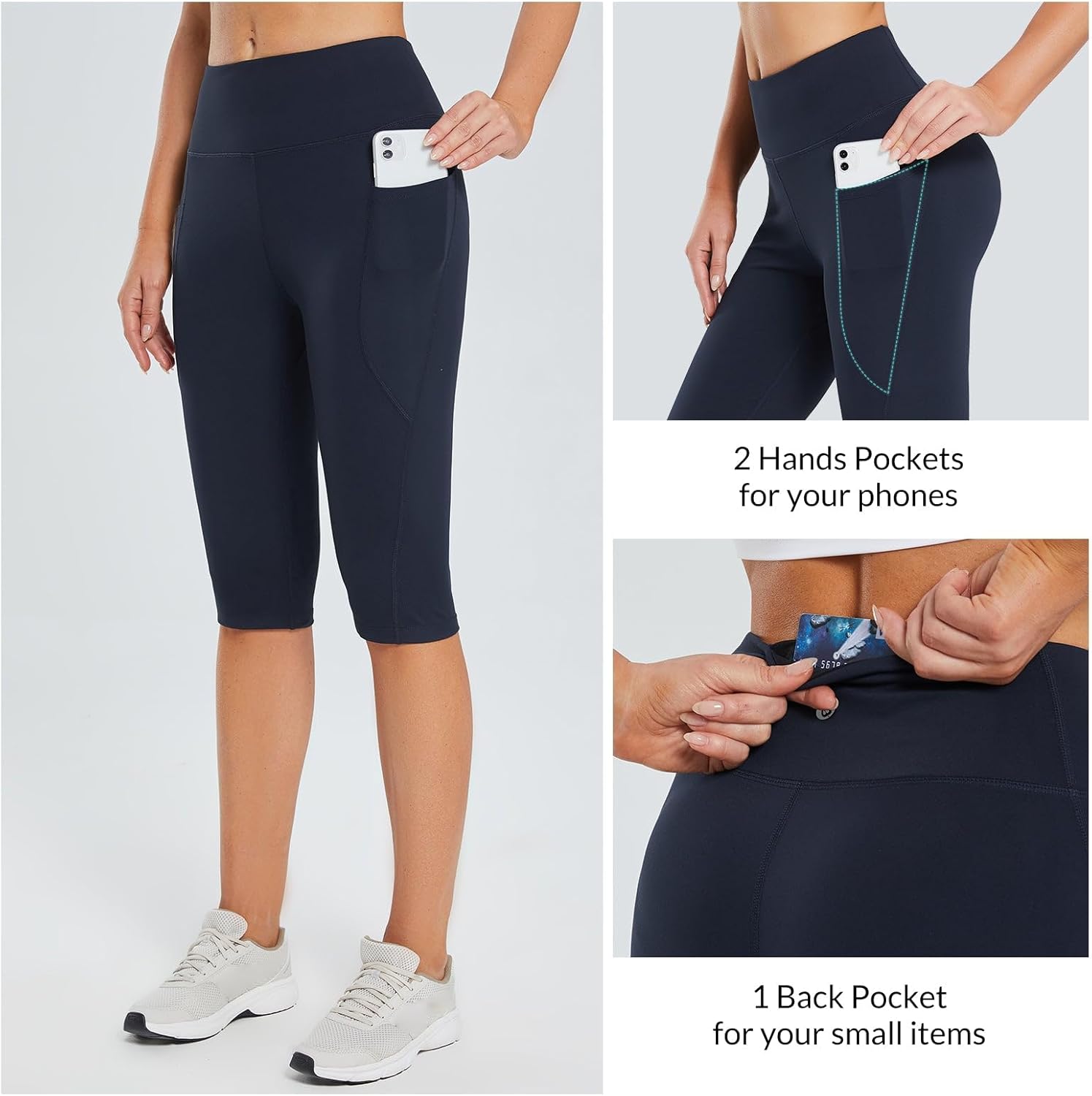 BALEAF Women's Capris with Pockets Knee Length Capri Leggings High Waisted Stretch for Casual Summer Yoga Workout Exercise