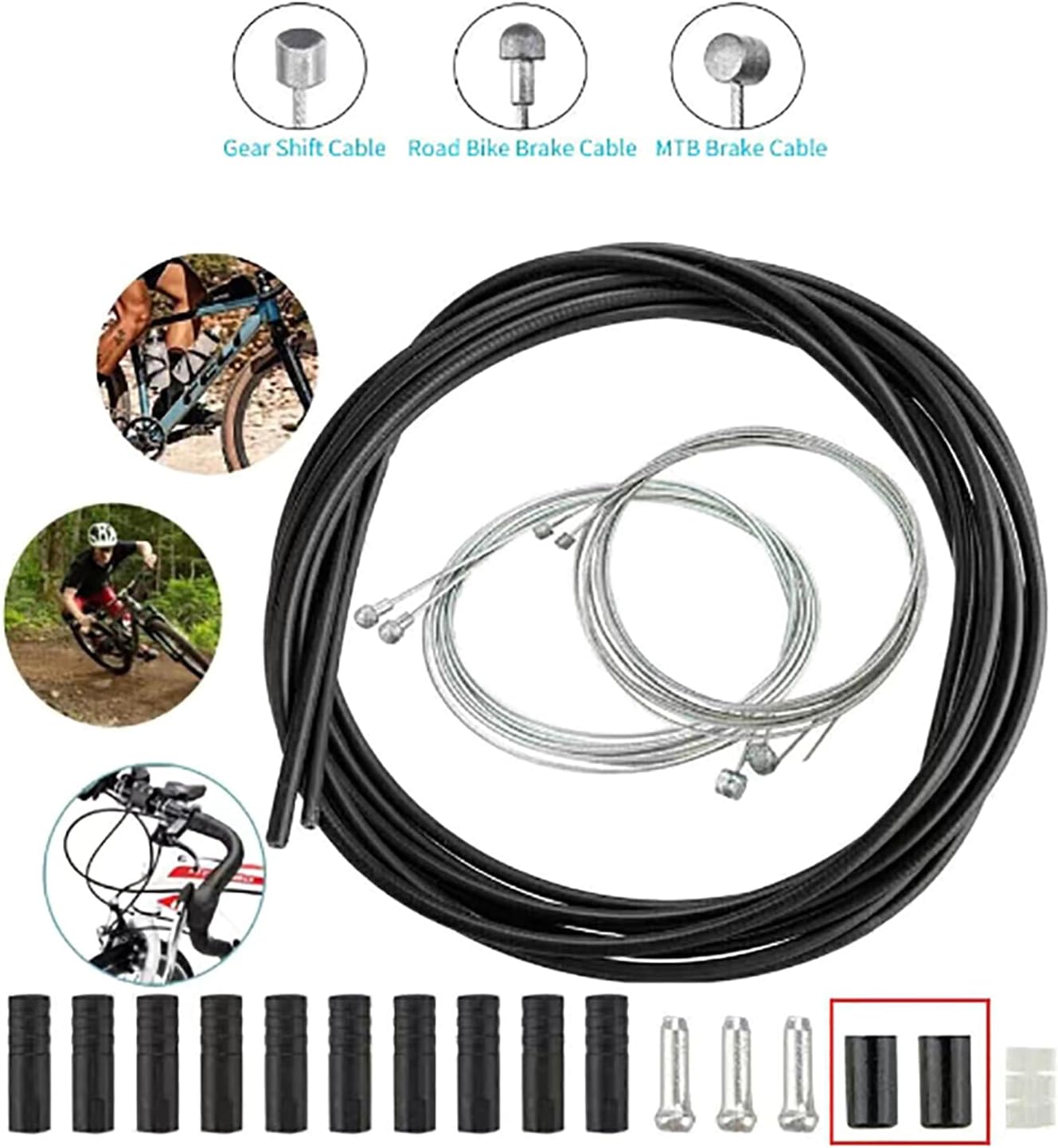 Bicycle Brake,Bike Accessories, Gear Cable Set, Gear Cable Rear Gear Cable Shifts Cable Set with Front Rear Part