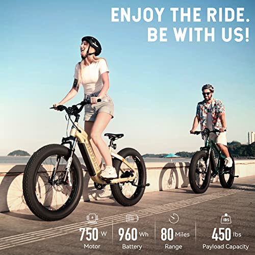 HOVSCO Electric Bike, 26"x 4" Fat Tire Ebike for Adults, 750W Motor Torque Sensor Mountain Bike 28Mph, 48V 20Ah Removable Battery 80Miles Adult Electric Bicycle