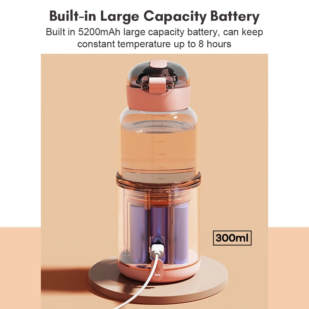 Dcenta Electric Kettle - Portable Water Warmer for Baby, 300ml Capacity, Precise Temperature Control, Built-in Battery, Ideal for Car Travel