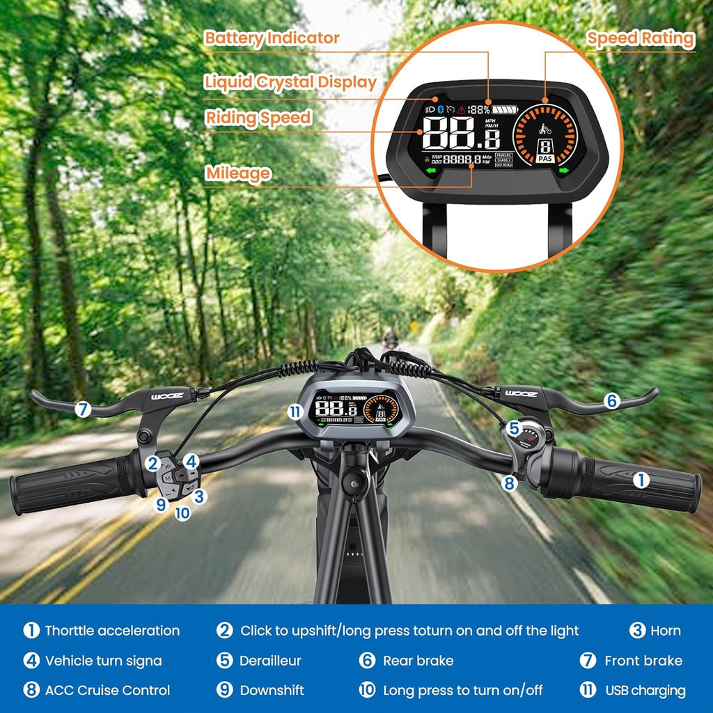 Electric Bike,20''Fat Tire Dirt Bike,with1500W Peak Motor/48V15.6Ah Removable Battery Electric Bicycles,30MPH &75 Miles,Dual Shock Absorber and Acc Cruise Control Ebike for Adults